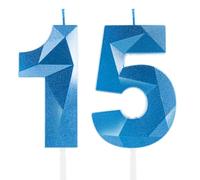 Bleu Royal 15ème Anniversaire Bbougies, 15ème Anniversaire Décorations pour Garçon fille, 3D Numéro 15 Bougie pour Gâteau, Saphir Bougie Topper pour Fête d'Anniversaire Mariage Anniversaire