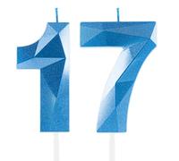 Bleu Royal 17ème Anniversaire Bbougies, 17ème Anniversaire Décorations pour Garçon fille, 3D Numéro 17 Bougie pour Gâteau, Saphir Bougie Topper pour Fête d'Anniversaire Mariage Anniversaire