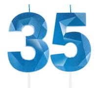 Bleu Royal Bougies de 35e Anniversaire, 35e Anniversaire Décorations pour Femmes Hommes, Bougie 3D Numéro 35, Bougie de Saphir Topper Gâteau Bleu Décorations pour Fête d'Anniversaire Mariage