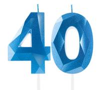 Bleu Royal Bougies de 40e Anniversaire, 40e Anniversaire Décorations pour Femmes Hommes, Bougie 3D Numéro 40, Bougie de Saphir Topper Gâteau Bleu Décorations pour Fête d'Anniversaire Mariage