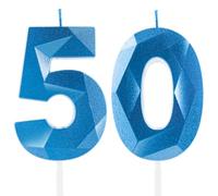 Bleu Royal Bougies de 50e Anniversaire, 50e Anniversaire Décorations pour Femmes Hommes, Bougie 3D Numéro 50, Bougie de Saphir Topper Gâteau Bleu Décorations pour Fête d'Anniversaire Mariage