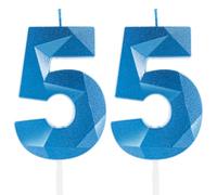 Bleu Royal Bougies de 55e Anniversaire, 55e Anniversaire Décorations pour Femmes Hommes, Bougie 3D Numéro 55, Bougie de Saphir Topper Gâteau Bleu Décorations pour Fête d'Anniversaire Mariage