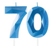 Bleu Royal Bougies de 70e Anniversaire, 70e Anniversaire Décorations pour Femmes Hommes, Bougie 3D Numéro 70, Bougie de Saphir Topper Gâteau Bleu Décorations pour Fête d'Anniversaire Mariage