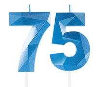 Bleu Royal Bougies de 75e Anniversaire, 75e Anniversaire Décorations pour Femmes Hommes, Bougie 3D Numéro 75, Bougie de Saphir Topper Gâteau Bleu Décorations pour Fête d'Anniversaire Mariage