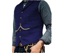 Bleu royal Gilets Sans Manche Désinvolte Homme Costume Formel Gilet de Costume de Tailleur en Lainage la Laine Tweed Rétro Arête de Hareng col Cranté élégant Garçons d'Honneur de Mariage de Bal-M