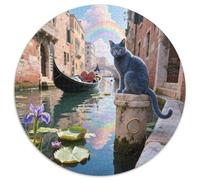Bleu Russe Circulaire Puzzle Convient pour Adultes Et Enfants 1000 Pièces, Pet Mignon Fun Défiant Jeu Éducatif Décoration Maison Unique (67.5x67.5cm)