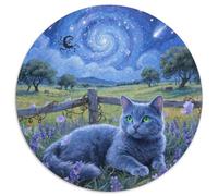 Bleu Russe Circulaire Puzzle Convient pour Adultes Et Enfants 1000 Pièces, Pet Mignon Fun Défiant Jeu Éducatif Décoration Maison Unique (67.5x67.5cm)