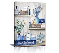 Bleu Rustique Panneau Please Seat Yourself Tableau Décoration Murale Salon Impression sur Toile Eucalyptus vert Plantes Fleurs Image sur Toile Peintures sur Toile Décor Murale pour Chambre 30x40cm