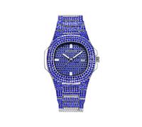 (bleu sans boîte) Montre ICE-Out Bling Diamond pour hommes et femmes Hip Hop Montres à quartz pour hommes