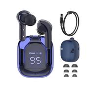 (Bleu saphir) Écouteurs sans fil Bluetooth 5.0 TWS T6, casque de jeu sportif, antibruit, avec micro et housse