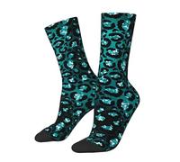 Bleu Sarcelle Ombré Noir Glamour À Paillettes Léopard À Pois Femme Homme Chaussette De Course Respirant Chaussettes De Sport Chaudes Chaussette De Travail Pour Marche Randonnée Cyclisme