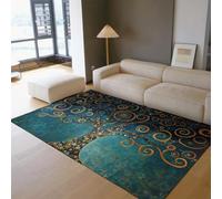 Bleu Sarcelle Tapis 100x150 d Espace Bohème carpette de Salon Descente lit antidérapant Lavable Moderne Tree of Life Abstrait en Spirale intérieure Douce et Fine résistante aux pour à