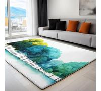 Bleu Sarcelle Tapis Lavable, Réducteur de Bruit Facile à Nettoyer Paillasson, Délicat Dessin Animé Arbre antidérapant imprimé Tapis pour Salon, Chambre, Bureau 160 x 230 cm