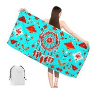 Bleu Serviette de Plage XXL 100x200cm avec Poches,Attrape-rêves Serviette Microfibre,Anti Sable,Séchage Rapide,Portable Drap de Plage pour Voyages,Sport,Piscine Saunas,Homme Femme Beach Towel,yj-837