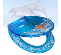 Bleu Siège de Toilette, Lunettes WC avec Couvercle en Coquillage Transparent, siège en résine Ocean Series, Facile à Nettoyer et à Installer, Étoiles en Coquillage Bleu Clair