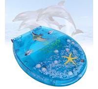 Bleu Siège de Toilette, Lunettes WC avec Couvercle en Coquillage Transparent, siège en résine Ocean Series, Facile à Nettoyer et à Installer, Étoiles en Coquillage Bleu Clair