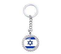 Bleu Star Motif Drapeau Israël Porte-Clés,Femmes Porte-Clés En Verre Strass Bijoux,Sac De Voiture Portefeuille Ornements Artisanat Accessoire Décoration Cabochon Pendentif Suspendus Cadeaux B