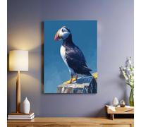 Bleu Tableau mural Macareux animal 30x20 cm Impression sur toile moderne Cadre bois élégant Décoration murale artistique pour salon chambre maison