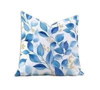 Bleu Taie Oreiller 65x65 cm Housse Coussin Feuilles Double Face Imprimé, Velours Carré Protege Oreiller de Canap pour Salon Chambre Lit Jardin Terrasse Decor Cadeaux, Quatre Saisons, Lot de 1 2B-608