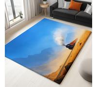 Bleu Tapis Art Numérique Désert Train À Vapeur Tapis, Salon Anti-Slip Lavable À Poils Courts Doux Antidérapant 120 x 180 cm - pour Salon Chambre Cuisine Bureau & Salle À Manger Moquette
