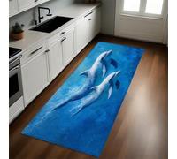 Bleu Tapis de Cuisine mère Dauphin et Son Petit Long Lavable Antidérapant Antifatigue Devant Évier Décoration Paillasson 40 x 120 cm