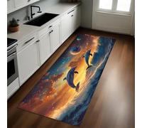 Bleu Tapis de Cuisine Planète des Dauphins de l'océan Long Lavable Antidérapant Antifatigue Devant Évier Décoration Paillasson 40 x 120 cm