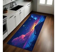 Bleu Tapis de Cuisine Pont en Bois au Bord du lac sous Un Ciel étoilé 50 x 80 cm Antidérapant Résistant Lavable Tapis de Passage Couloir Buanderie Salle de Bain
