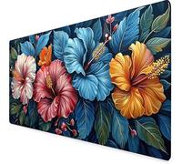 Bleu Tapis de Souris XXL 600 x 300mm, Tapis Souris Fleurs sous Main Bureau avec 3MM Bords Cousus, Imperméable Mouse Pad Base en Caoutchouc Antidérapant Surface pour Gamer, PC, Cadeau -yym2509MN