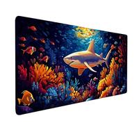Bleu Tapis de Souris XXL 80 x 30 cm, Tapis Souris Requin sous Main Bureau avec 3MM Bords Cousus, Imperméable Mouse Pad Base en Caoutchouc Antidérapant Surface pour Gamer, PC, Cadeau -bby2509MY
