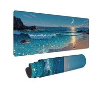 Bleu Tapis de Souris XXL 90x30cm, Tapis de Souris OcéAn sous Main Bureau avec Bords Cousus, Imperméable Mouse Pad Base en Caoutchouc Antidérapant Surface pour Gamer, PC, Cadeau Femme -zjn2509A5