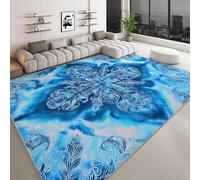 Bleu Tapis Lavable Machine Salon 60 x 90 cm Antidérapant Doux Poil Ras Groupes Ethniques Tribus Teinture Tie Dye Fleurs - Chambre Bureau Salle a Manger Cuisine Entrée Salle Détente, Décoration Maison