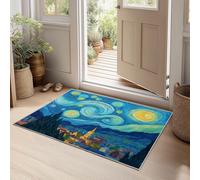 Bleu Tapis Lavable, Peint À La Main Artistique Fantastique Réducteur de Bruit Facile à Nettoyer Paillasson - Antidérapant Imprimé Tapis 160 x 230 cm pour Salon Chambre Bureau