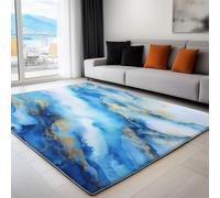 Bleu Tapis Lavable, Réducteur de Bruit Facile à Nettoyer Paillasson, Élégant Abstrait Marbre antidérapant imprimé Tapis pour Salon, Chambre, Bureau 160 x 230 cm
