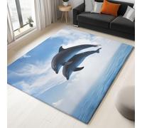 Bleu Tapis Lavable, Réducteur de Bruit Facile à Nettoyer Paillasson, Minimalisme Animaux Dauphins antidérapant imprimé Tapis pour Salon, Chambre, Bureau 160 x 230 cm