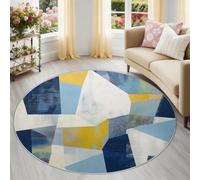 Bleu Tapis Rond 160 cm, Lavable en Machine Antidérapant Tapis Rond Géométrique Abstrait Chambre Adulte Bloc Multicolore Pois, Moquette Poil Ras pour Salle D'Étude Salle De Séjour Descente de Lit