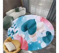 Bleu Tapis Rond antidérapant Minimalist, Doux et Lavable en Machine Tapis Rond à Motif Géométrie Plantes Feuilles pour Chambre à Coucher Salon Salle à Manger - 60 cm