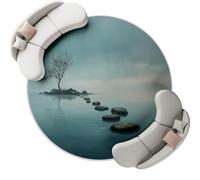 Bleu Tapis Rond Art Déco - 180 cm Lavable Doux et antidérapant Tapis, Grands Arbres Lac Chemin Impression pour Chambre à Coucher Salon Vestibule entrée Chambre d'enfant