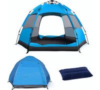 (Bleu)Tente de camping Pop Up Tente dôme double paroi imperméable aux UV Tentes jetables Tente familiale pour 3-4 personnes en plein air Camping Voyage Trekking