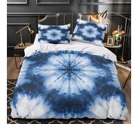 Bleu Tiedye Linge de Lit 3D Effet Microfibre Hypoallergique 3 Pièces Taie Super Douce Abstrait Mandala Ensemble De Literie Ultra Douce Entretien Facile for Adultes Enfants Single（140x200cm）