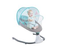 Bleu Transat Balancelle Jusqu’à 18 KG, Pliable, Télécommande et Bluetooth pour Smartphone, Alimentation Piles et Secteur, Harnais de Sécurité 3 Points, Pare-soleil, Moustiquaire