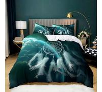 Bleu Vert Housse de Couette 140x200 Planète Attrape-rêves étoile Parure de Lit 1 Personne, 3D Imprimé Enfants en Microfibre Douce Respirante Housse Couette avec 2 Taies d'oreiller 65x65 cm