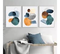 Bleu Vert Orange Murale Art Abstrait Géométrique Aquarelle Affiches Nordique Toile tableau Peinture Murale Tableaux Salon Decoration À La Maison 50x70cmx3 Sans Cadre