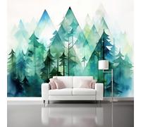 Bleu-Vert Papier Peint Panoramique Intissé Autocollant - Abstrait Géométrique Triangle Forêt Décor Murale Moderne Décollable pour Salon Chambre Personnalisable Facile à Poser, 400 x 280 cm