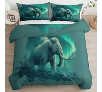 Bleu Vert Parure de Lit 220 x 240 cm, Lumière De Mammouth Fantastique Housse de Couette, 3D Imprimé Microfibre Douce Respirante Housse Couette avec 2 Taies d'oreiller 65x65 cm