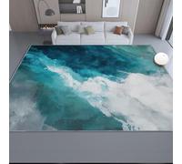 Bleu-Vert Tapis pour Salon 120 x 170 cm, Lavables avec Dos Antidérapant, Tapis à Poils Courts Imprimé Vintage Antique Vagues pour Cuisine Salle à Manger Bureau et Chambre