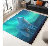 Bleu VertTapis Salon 80 x 150 cm , Photographie Arctique Scène De Nuit Loup Lavable en Machine Tapis Antidérapant à Poils Courts - Facile à Entretenir pour Salon Salle à Manger Bureau à Domicile
