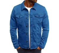 Bleu Veste en Jean Homme sans Capuche Longue Blouson Jean Militaire Multi-Poches Col Revers Slim Décontractée Vintage Pas Cher Sweat Moto Printemps Eté M
