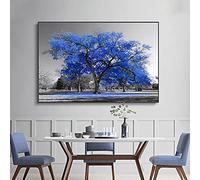 Bleu Vie Arbre Art Impression sur Toile Peinture Noir Et Blanc Paysage Mur Photo Salon Moderne Décoration De La Maison Affiche 80x120cm sans Cadre