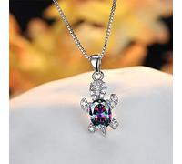 Bleu Violet Ovale Zircon Pendentif Arc-en-Ciel Pierre Mignonne Tortue Collier pour Femmes Bijoux de Mode Multicolore Cristal Animal Collier