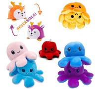 (Bleu violet) Peluche pieuvre réversible douce double face Happy Sad Cute Mini Cuddle Flip